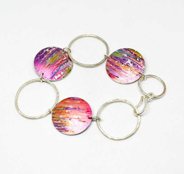 pink sunrise speckles aluminium bracelet by rachel-stowe