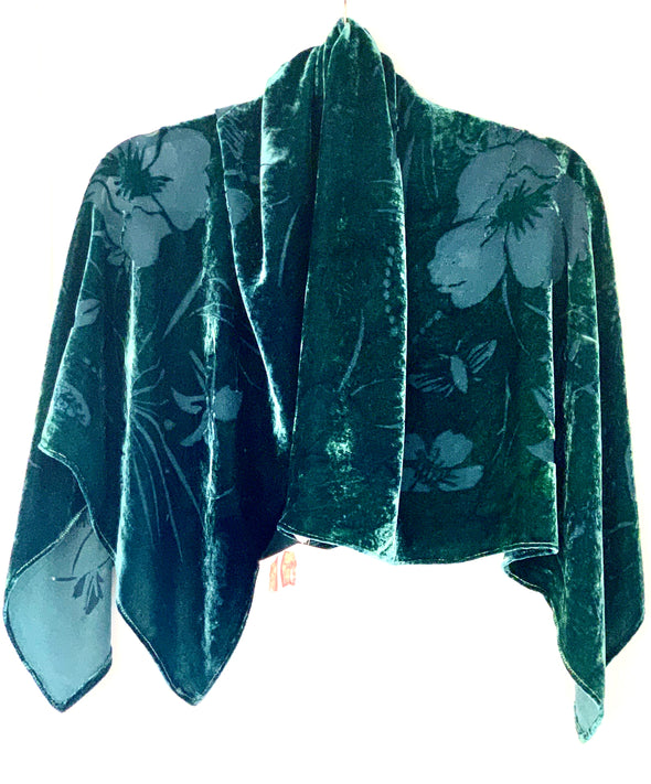 Floral Teal Silk velvet Wrap