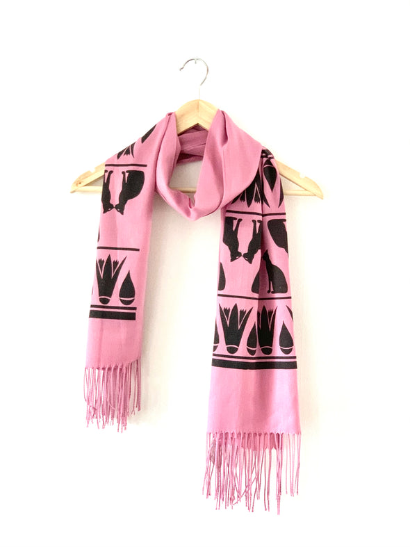Pink Cat Egyption inspired screen-printed pashmina by rachel-stowe