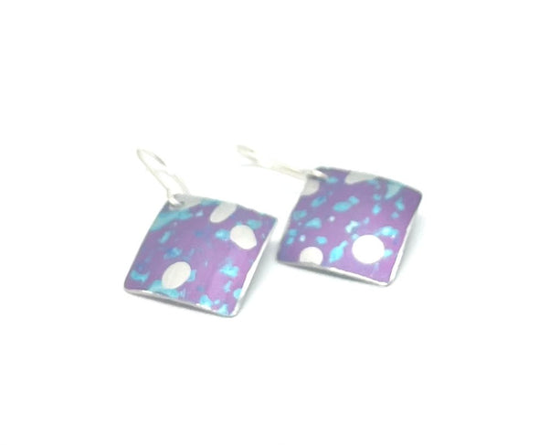 Purple /turquoise square earring