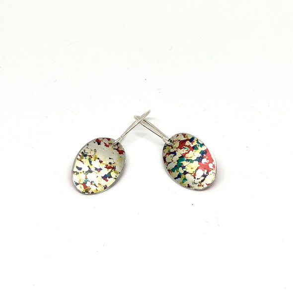 Red /gold / navy speckled oval Earrings