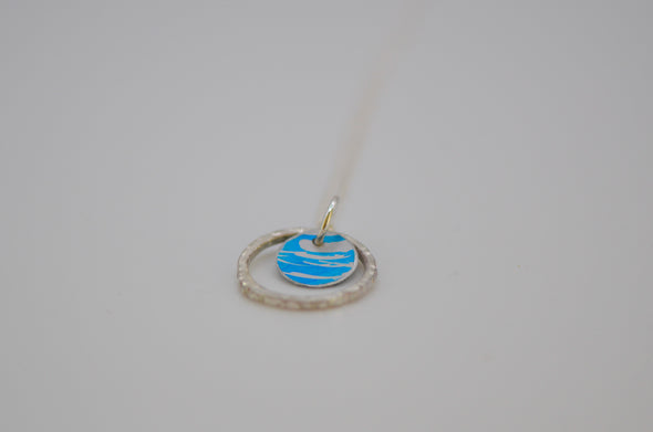 Turquoise /hammered sterling silver Circle coloured aluminium/silver Pendant