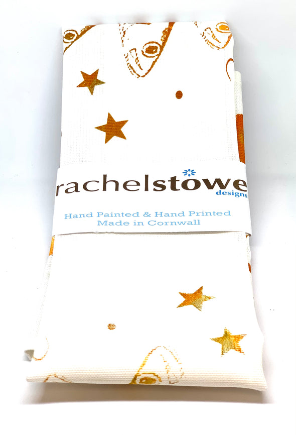 Unique hand printed Tea Towel cornish inspired Star Gazey pie designs by rachel-stowe