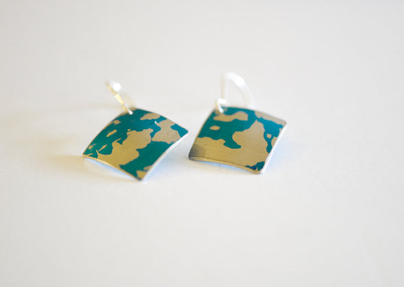 hand printed turquoise earrings part of the seaweed collection by rachel-stowe