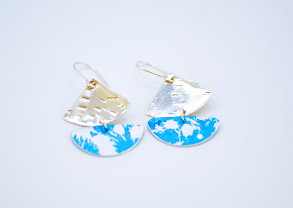 silver and hand-dyed aluminium blue boat style earrings by rachel-stowe